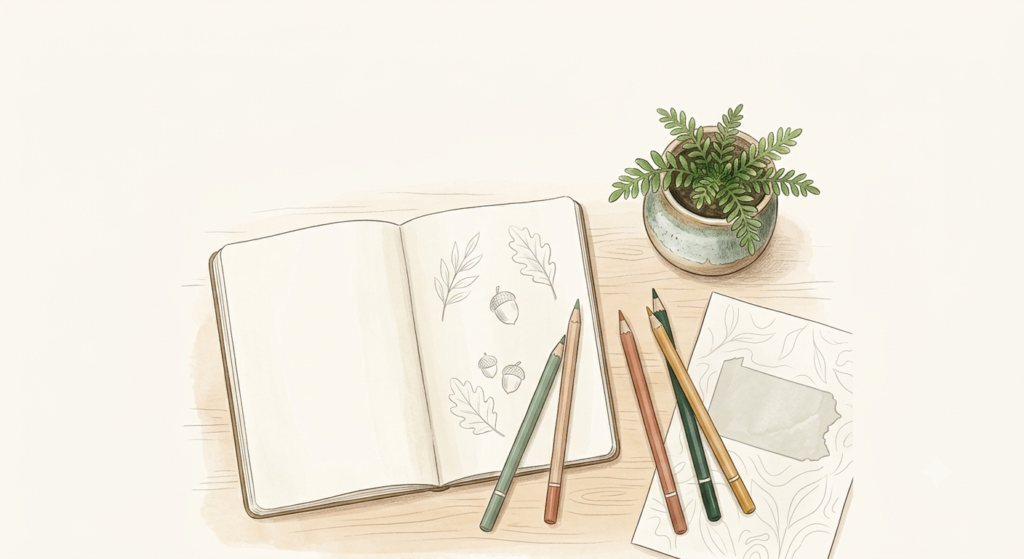 Homeschool Laws in Pennsylvania: What You Need to Know (2026) Homeschool laws in Pennsylvania guide, calm cream nature-journal flat-lay with notebook, colored pencils, and a plant